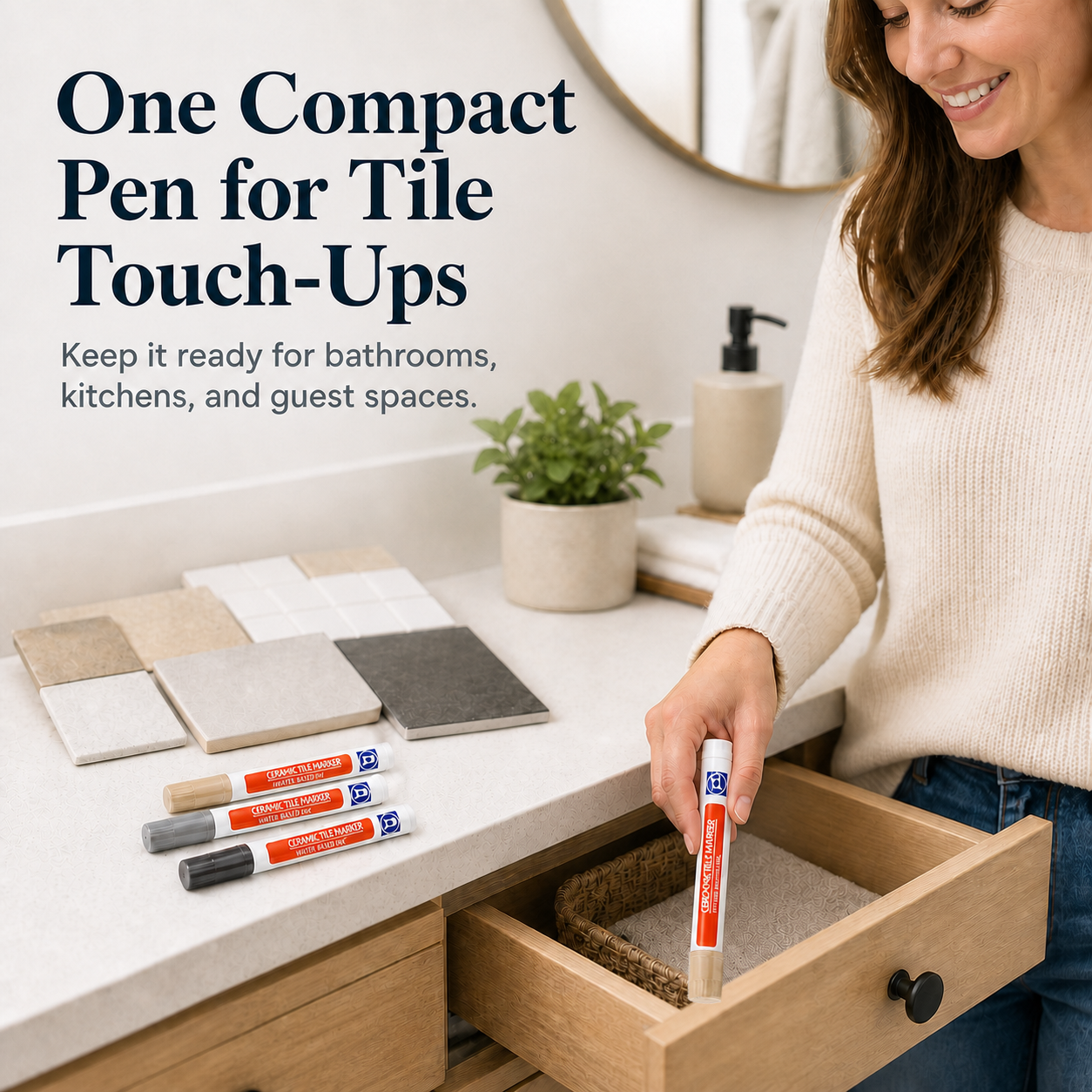 Compact grout repair pens ready for bathroom kitchen and guest space touch ups