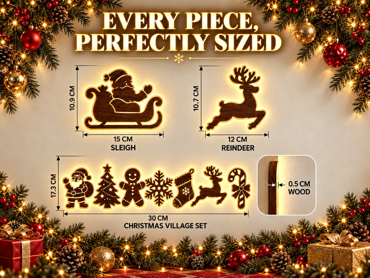 Christmas wall display shown above furniture to demonstrate its visual proportions