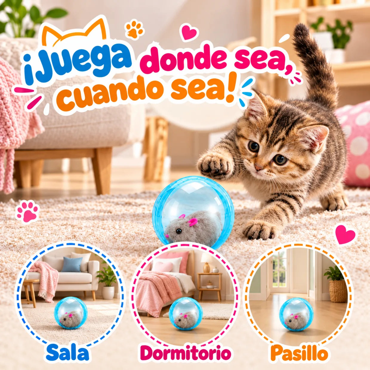 El diseño transparente mantiene visible la presa de peluche mientras rueda