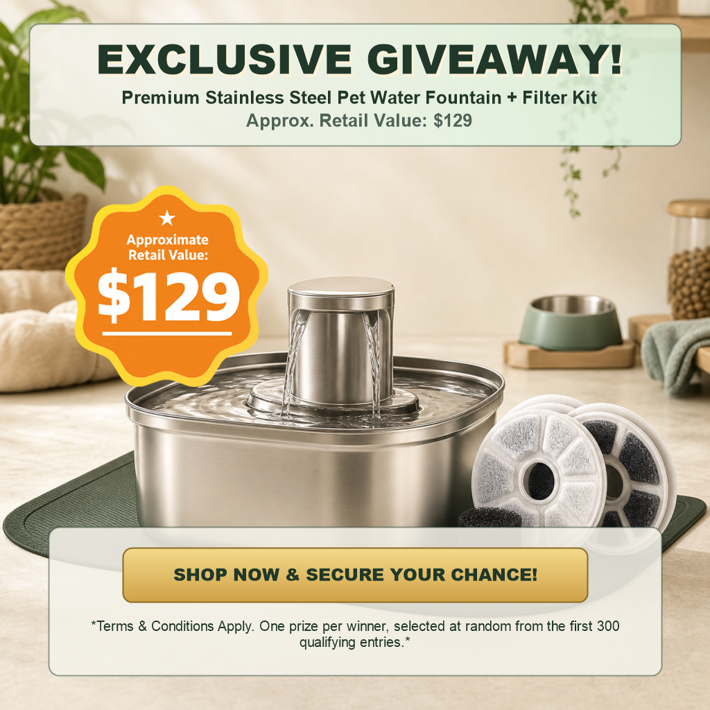 Exclusive giveaway pet water fountain and filter kit poster