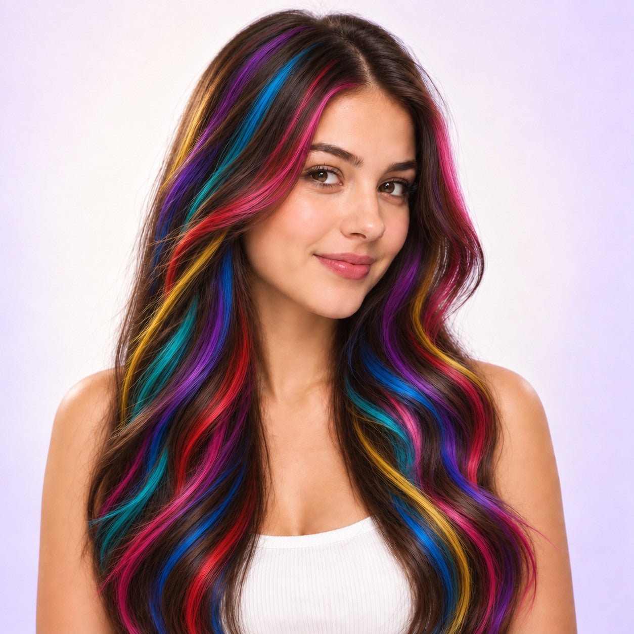 Hair with colorful temporary chalk highlights