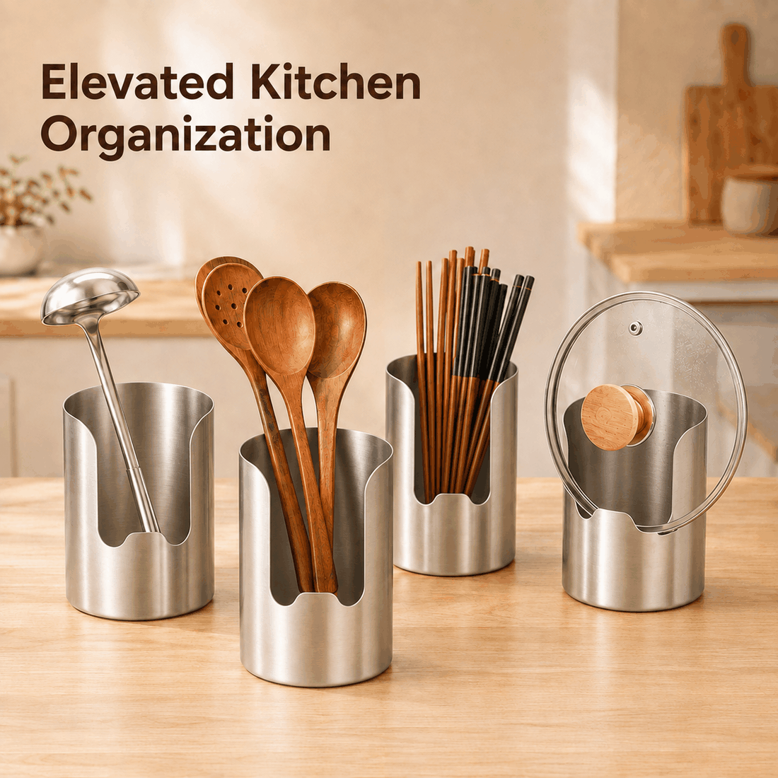 Open-front thickened stainless steel utensil organizer