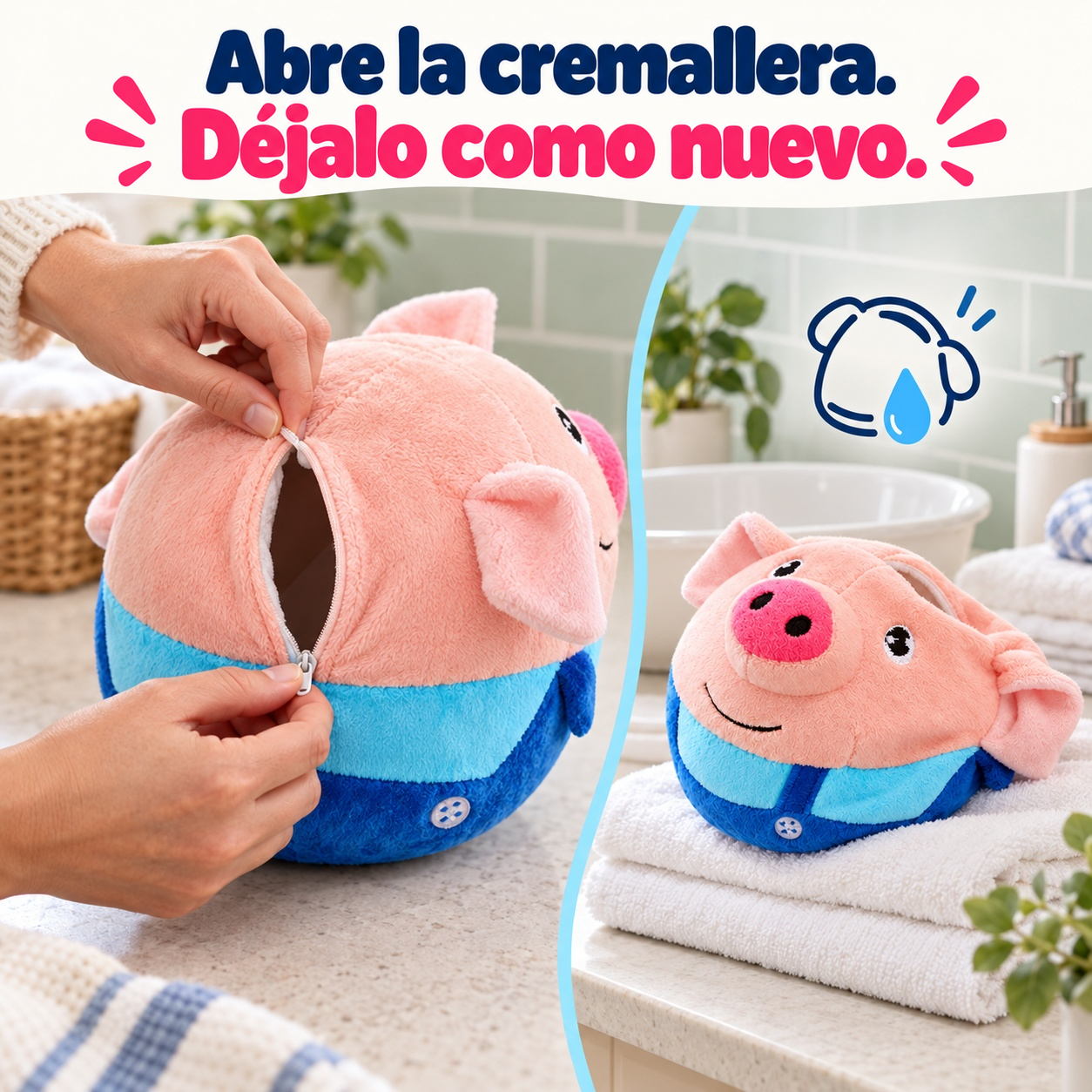 Limpieza de la funda extraíble del cerdito saltarín