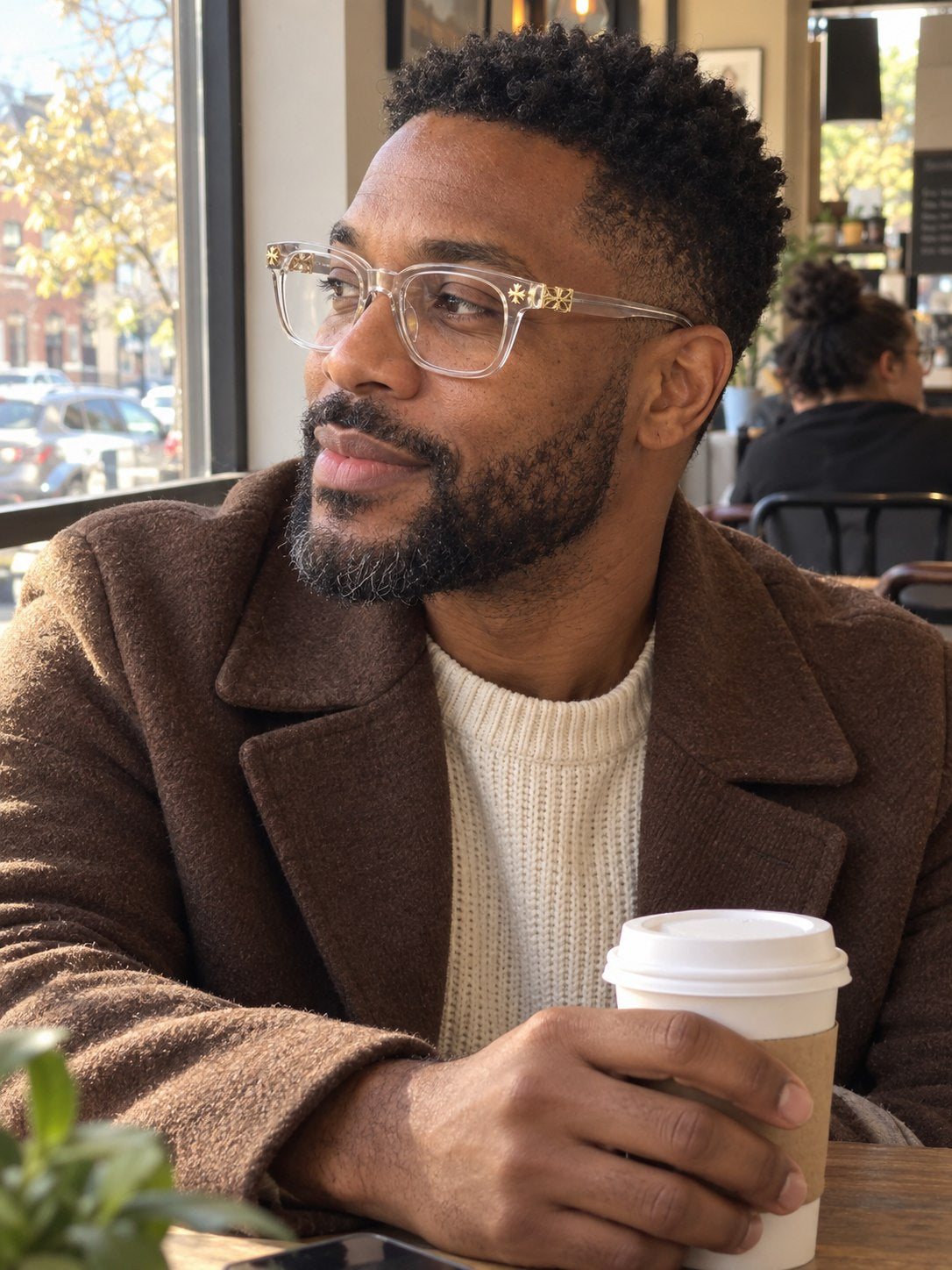 Verified customer styling the Clear and Gold-Tone Detail frame