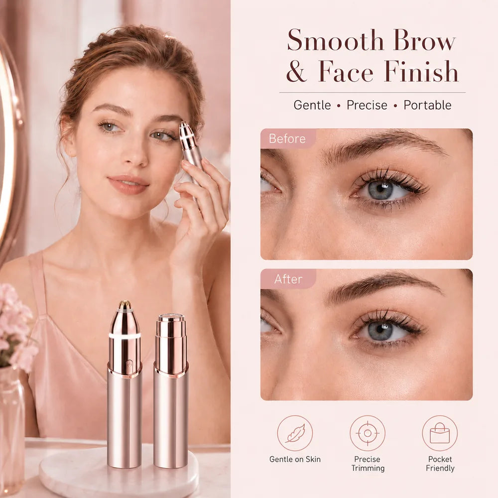 Smooth brow and face finish with before and after eyebrow results