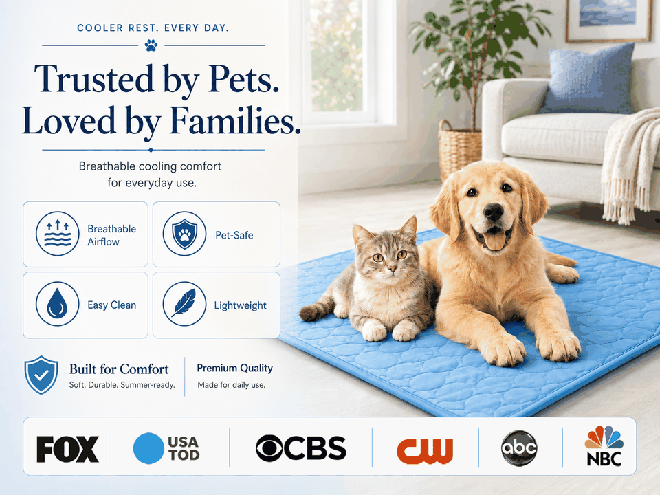 Trusted by pets and loved by families cooling pet mat trust graphic