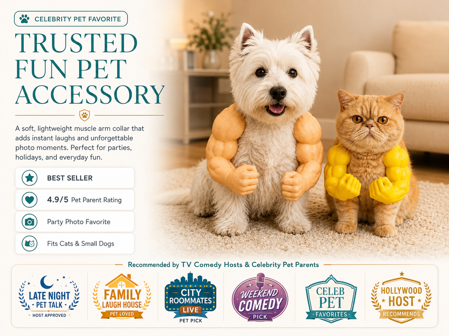 Trusted fun pet accessory dog and cat wearing muscle arm collars