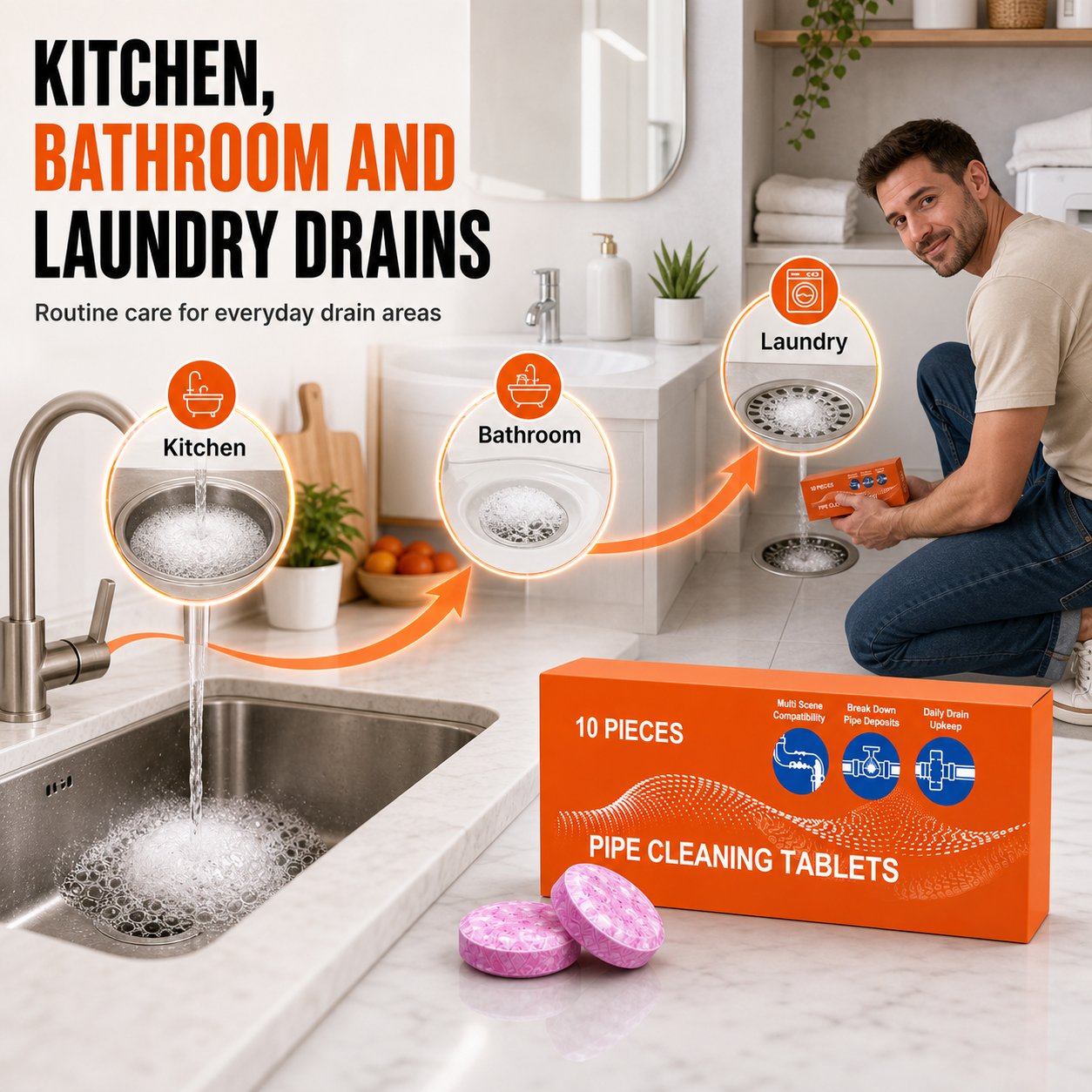 Kitchen, bathroom and laundry drains routine care