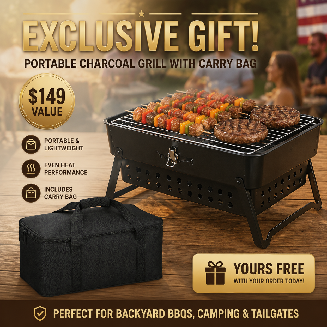 exclusive gift portable charcoal grill with carry bag