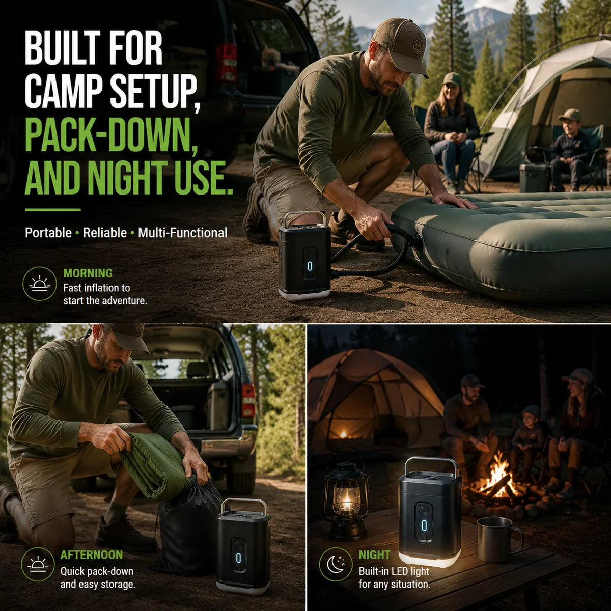 A92 air pump camp setup pack-down and night use routine feature image