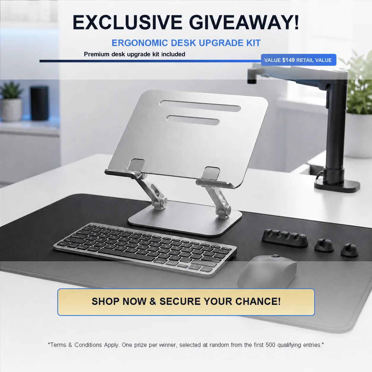 Exclusive ergonomic desk upgrade kit giveaway graphic