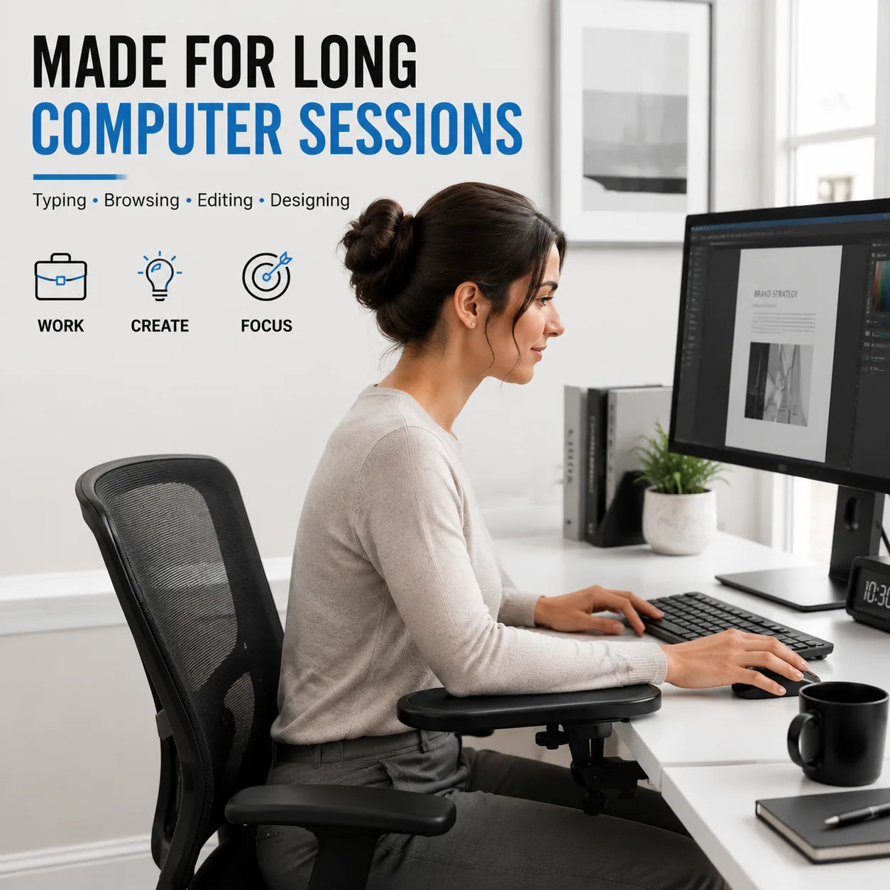 A106 desk arm support made for long computer sessions