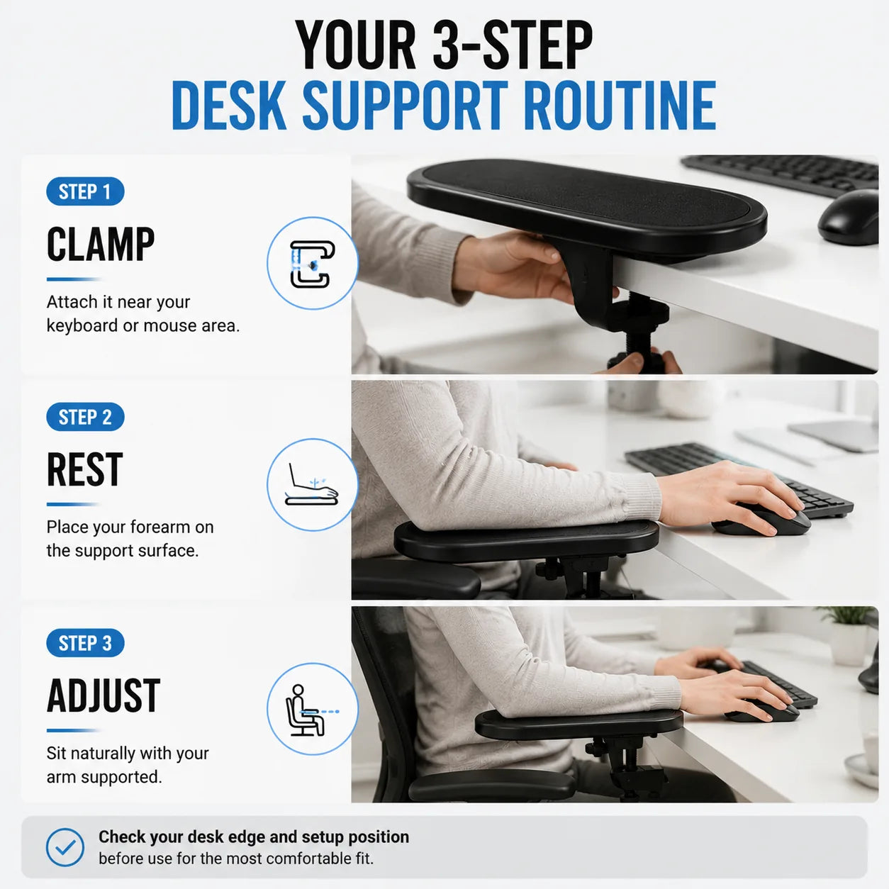 A106 three step desk support routine clamp rest adjust