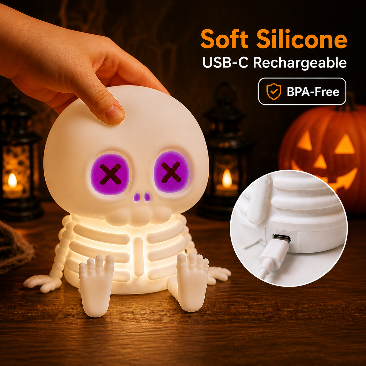 Soft silicone USB-C rechargeable product detail