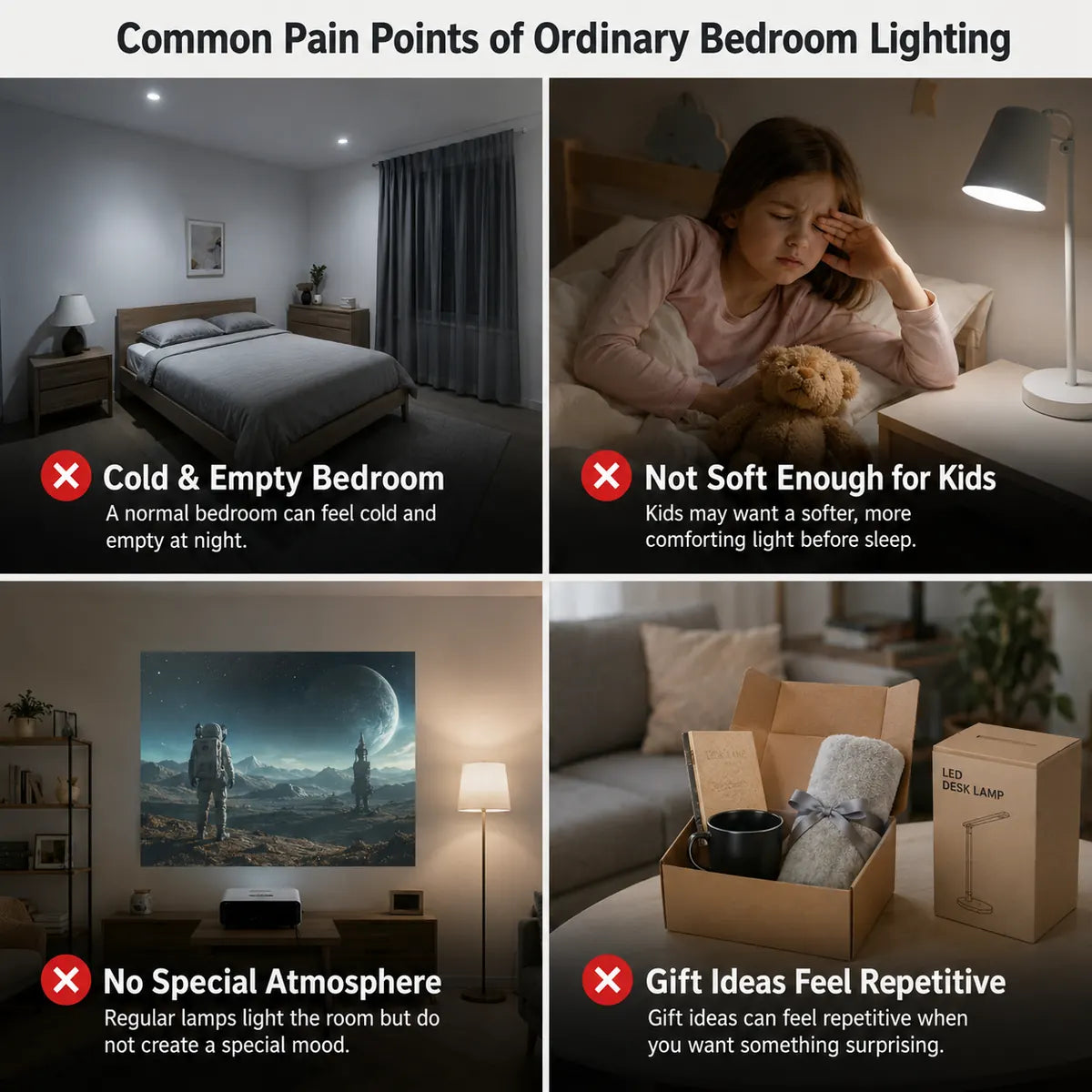 Common pain points of ordinary bedroom lighting before using a galaxy star projector