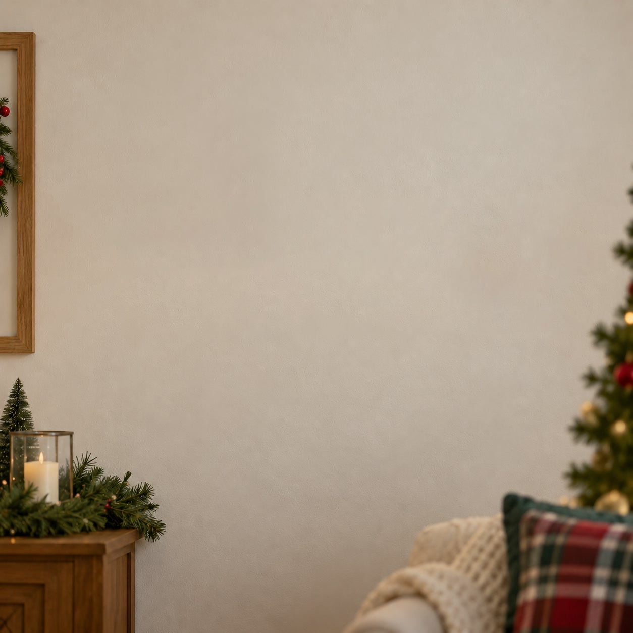 The Christmas living-room wall before the illuminated decoration is installed
