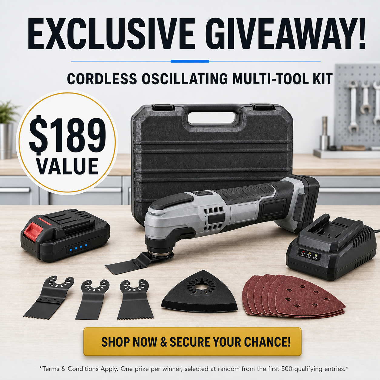 Exclusive giveaway cordless oscillating multi-tool kit with 189 dollar value