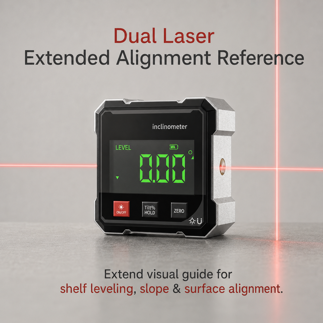 BVJ digital inclinometer laser alignment reference on a jobsite setup