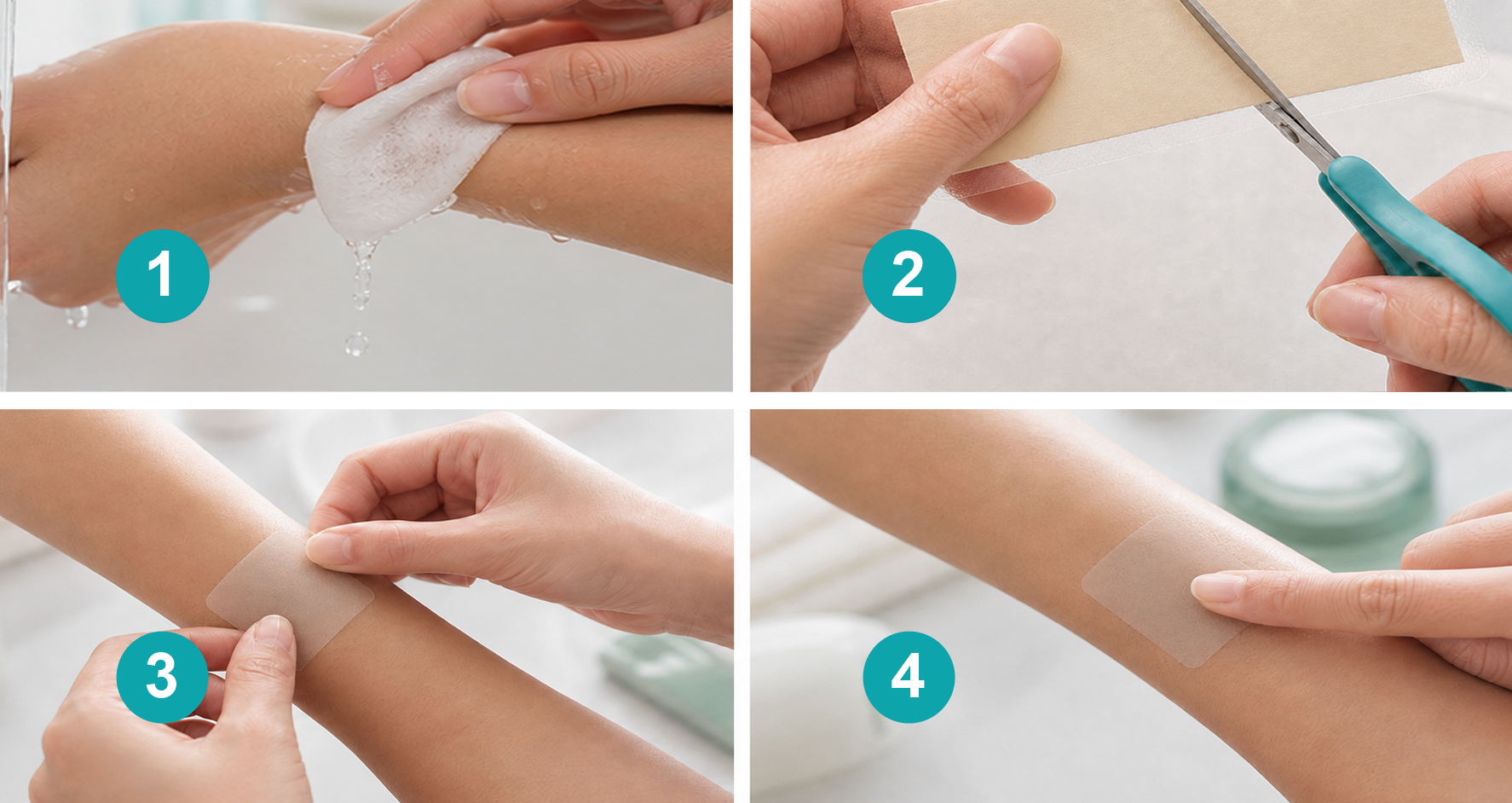 CareBreeze patch use steps: clean, cut, apply, and press