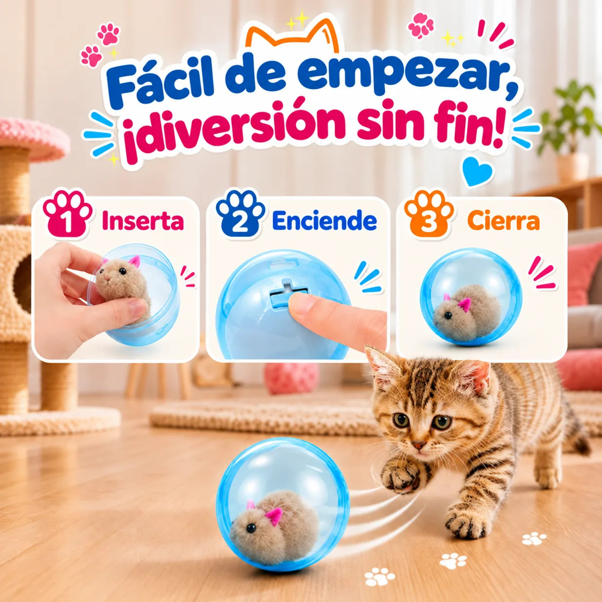 Pasos sencillos para preparar la pelota autorrodante para gatos