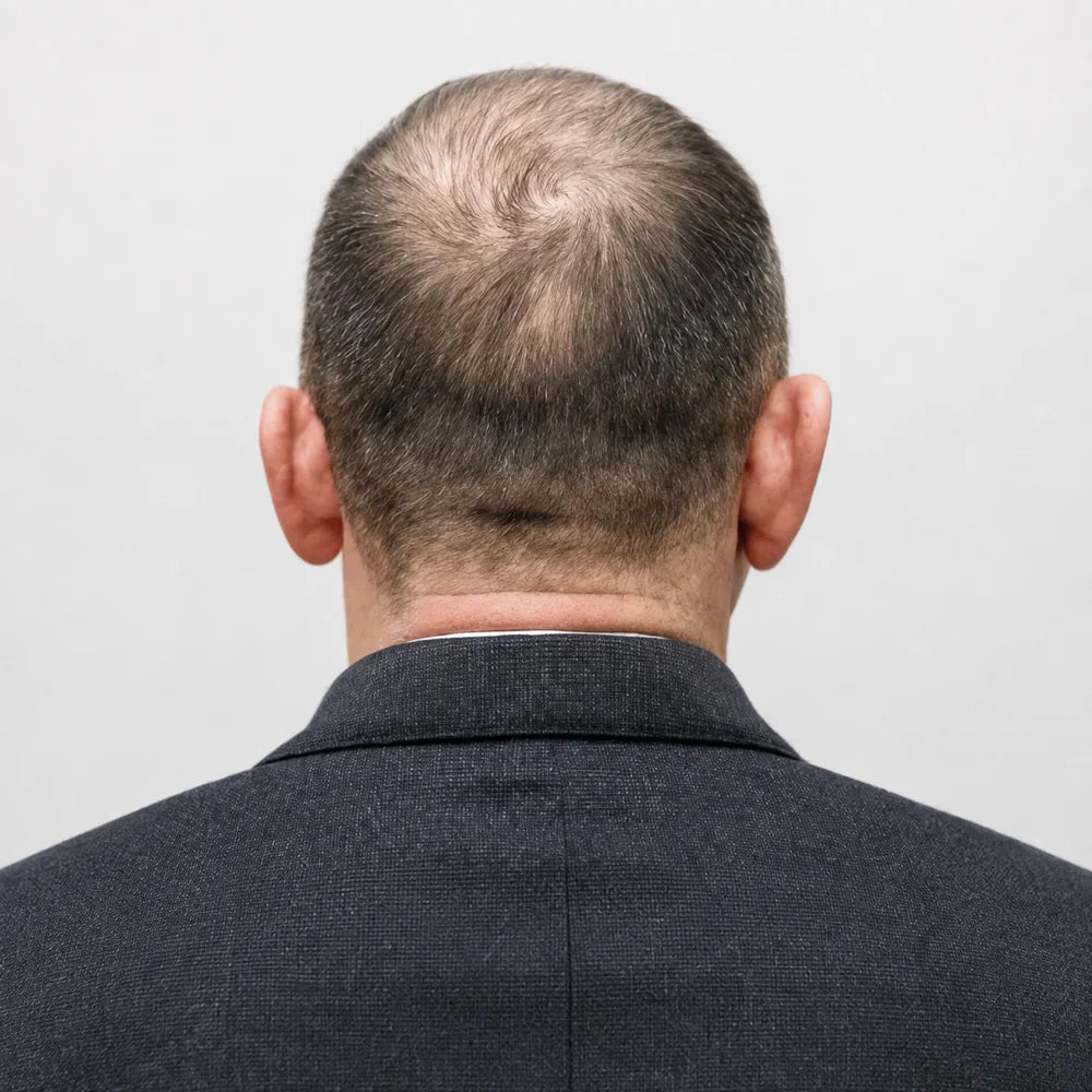 Other product comparison showing sparse-looking hair coverage at the crown