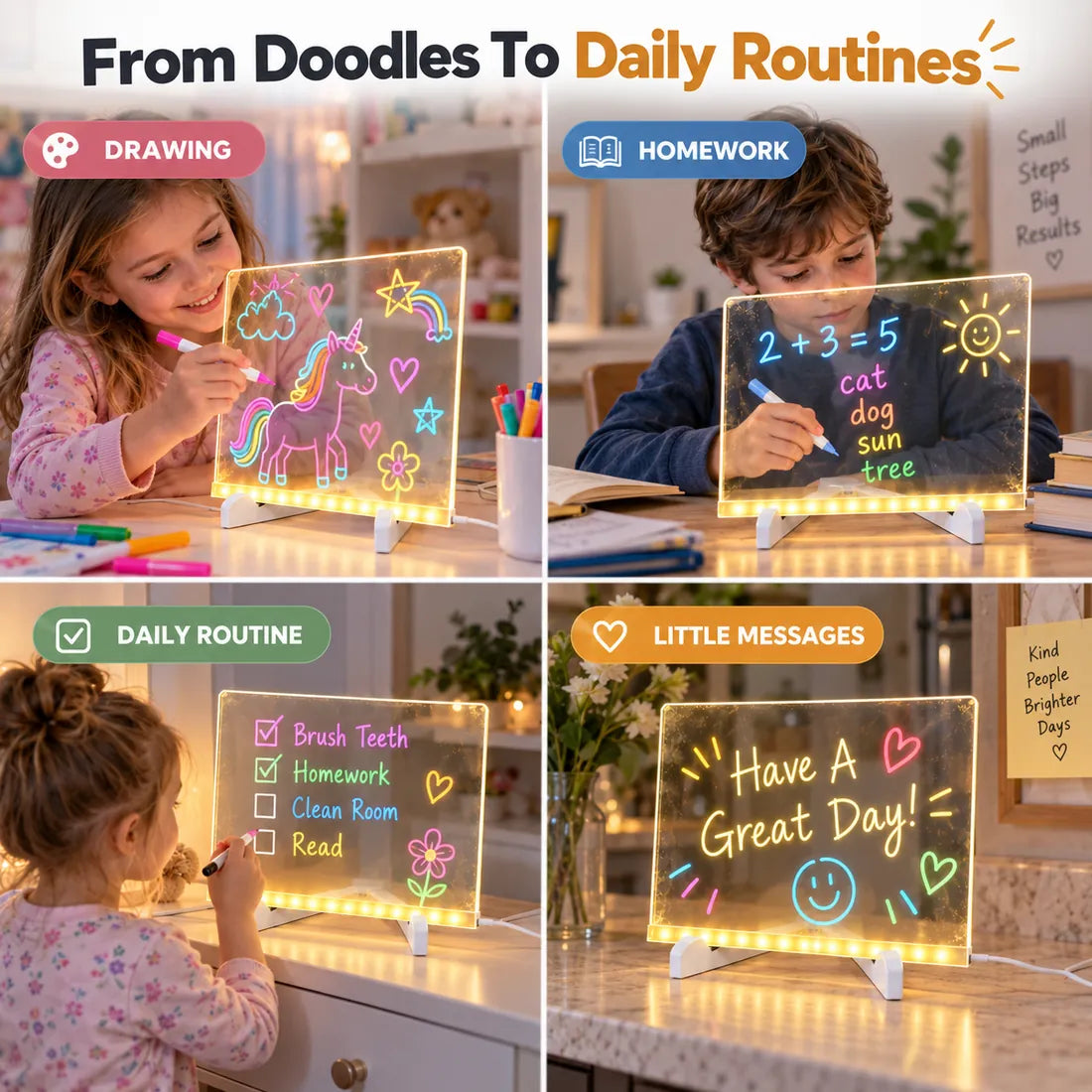 Acrylic LED board used for drawing homework daily routines and little messages