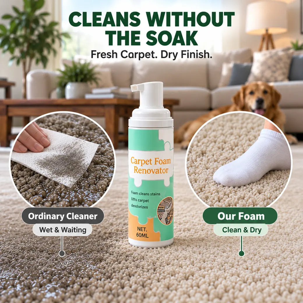 Dluvivo carpet foam renovator cleans without the soak comparison graphic