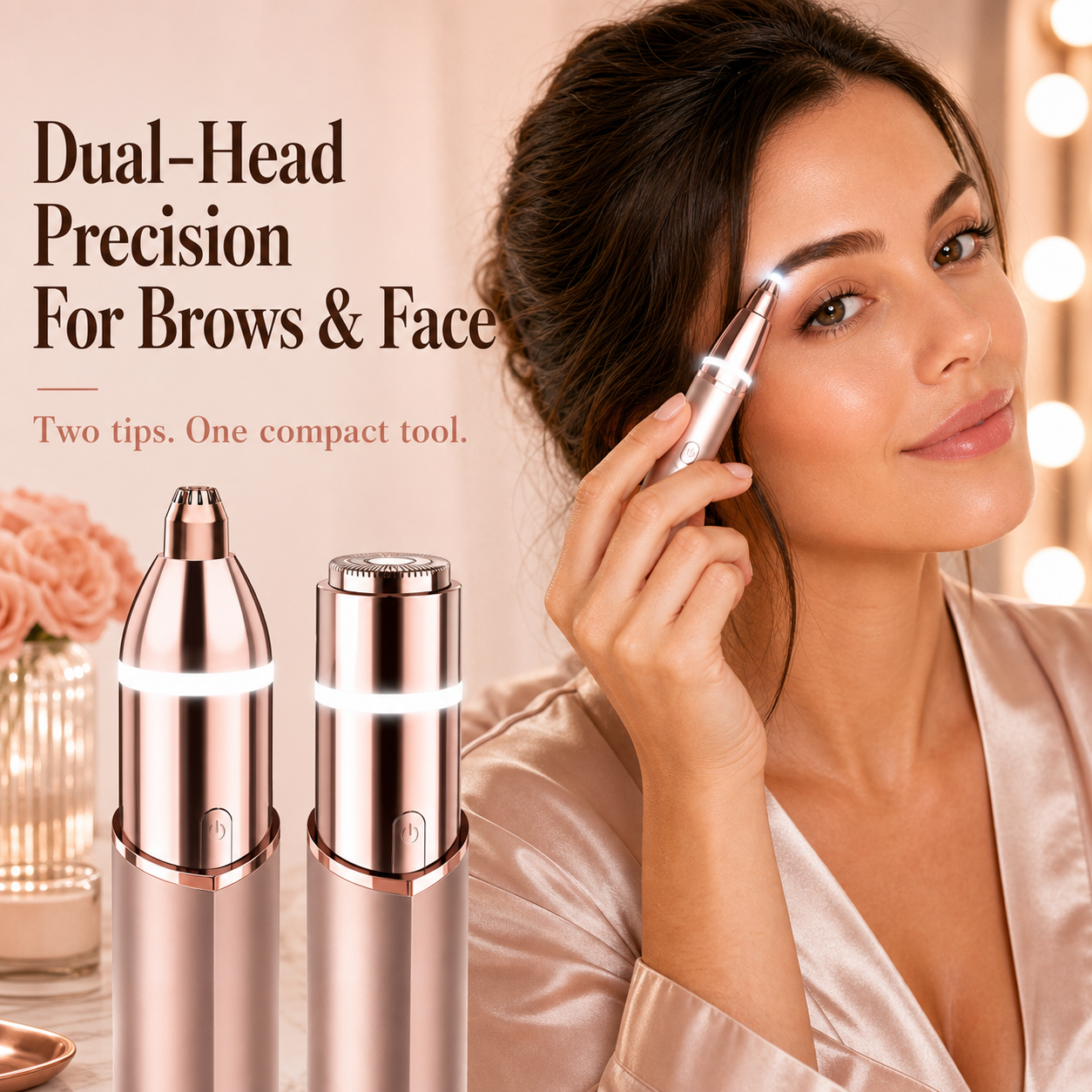 Dluvivo dual-head trimmer creating clean brow edges
