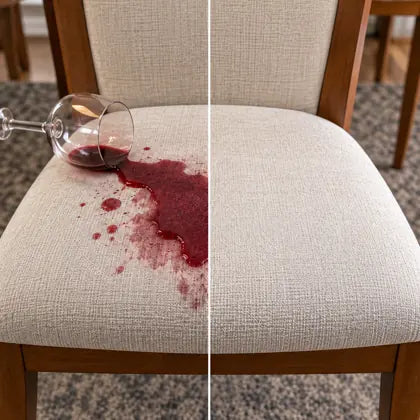 Before and after dining chair wine stain cleaning with Dluvivo waterless foam