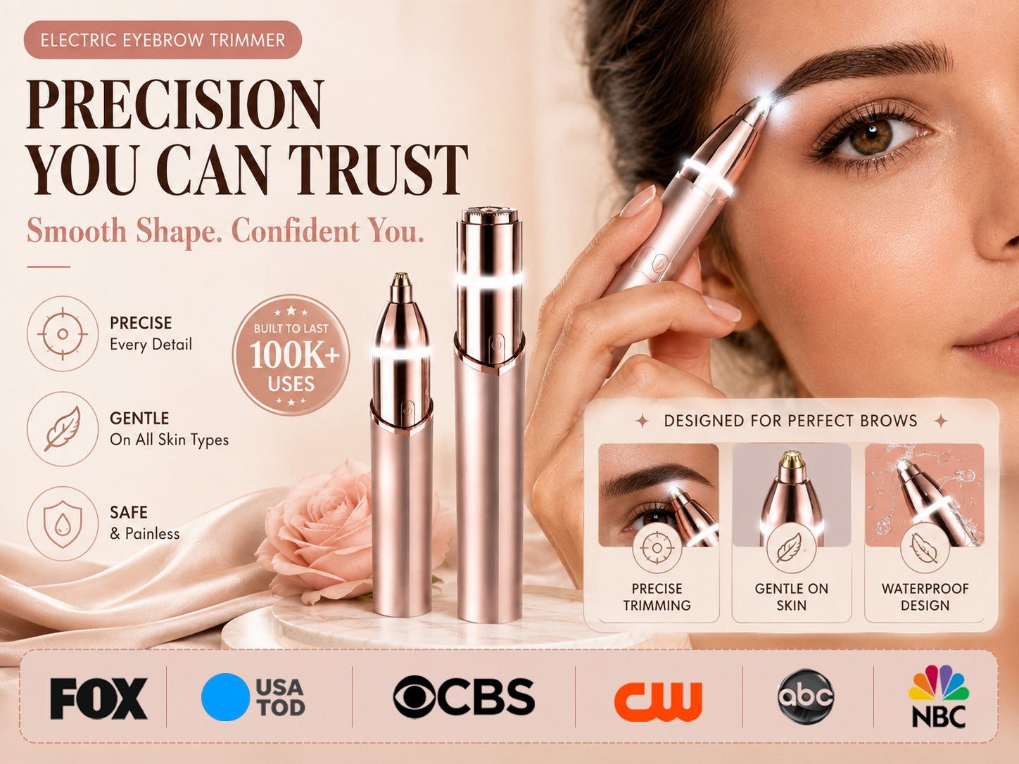 Trusted eyebrow trimming solution graphic for Dluvivo dual-head trimmer