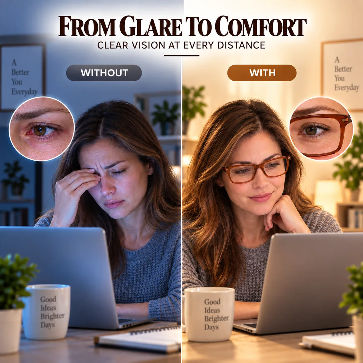 Glare-to-comfort comparison with anti-blue-light reading glasses