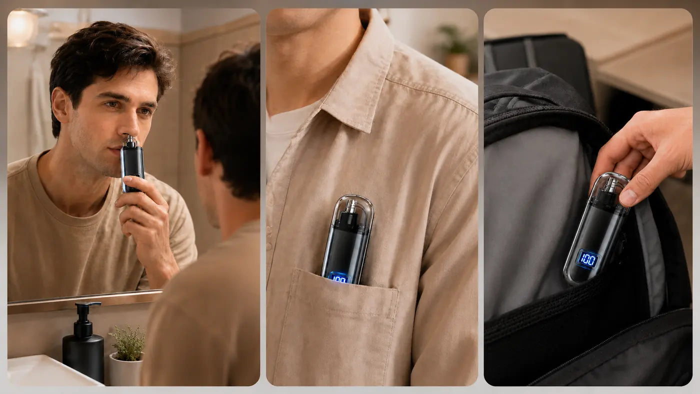 EasyTrim portable nose hair trimmer for home pockets and travel bags