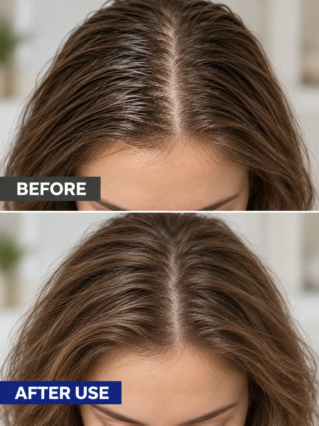 Before and after-use comparison showing fine roots with a fresher-looking finish