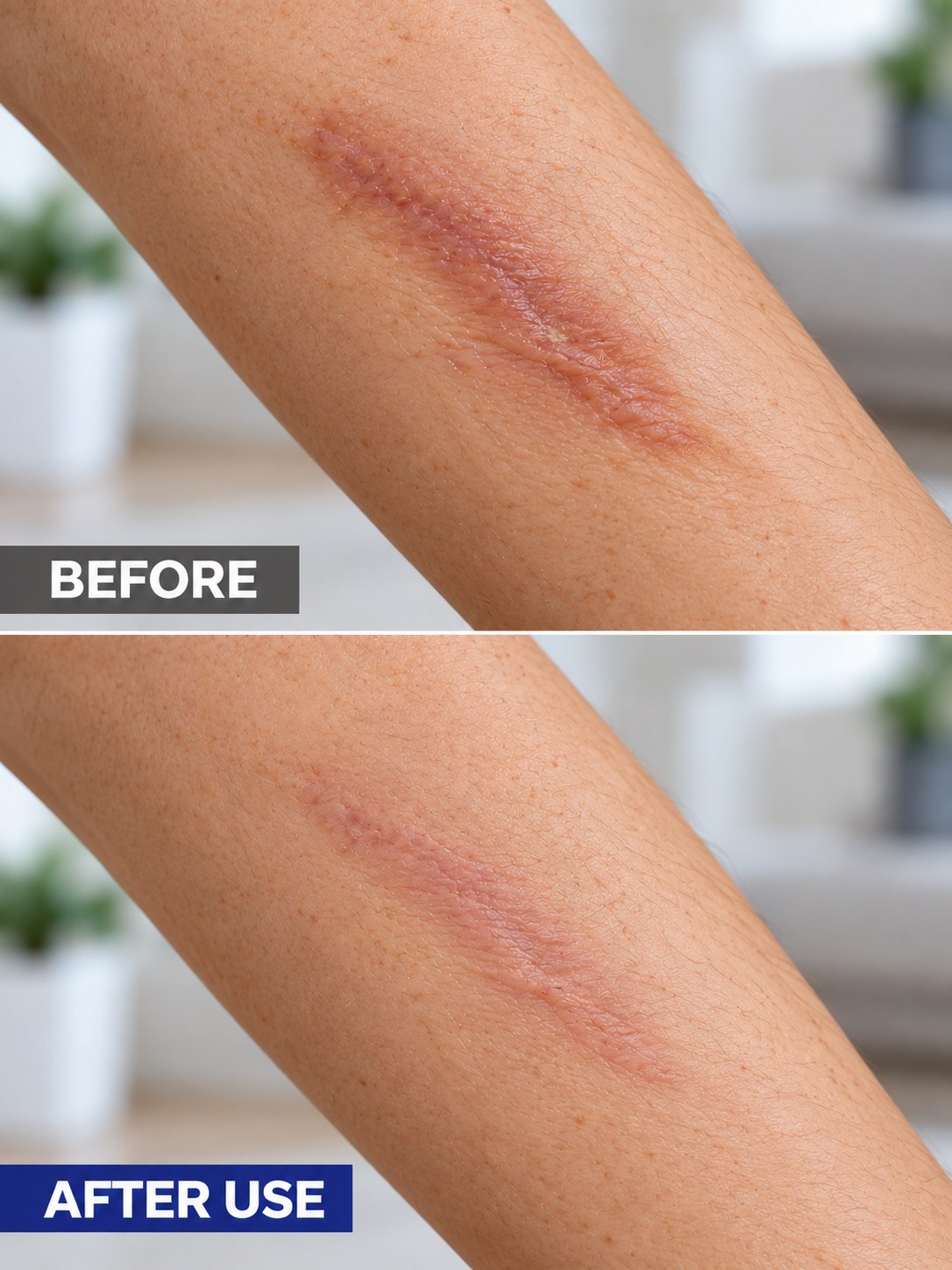 Before and after-use comparison of a fully healed forearm scar