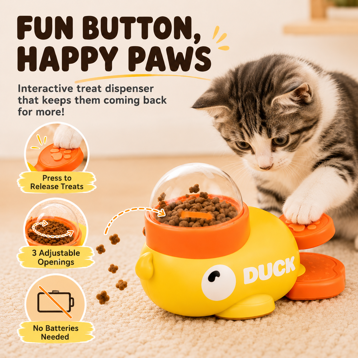 Fun button happy paws interactive duck feeder