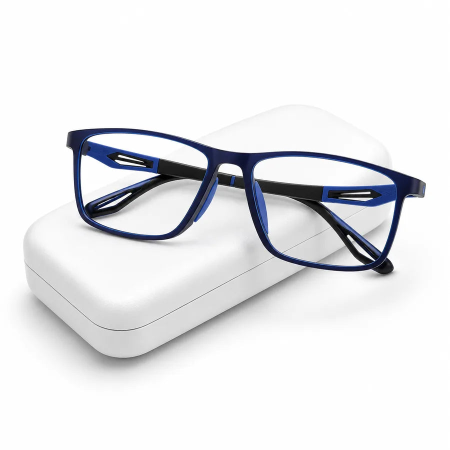 Blue and black glasses frame