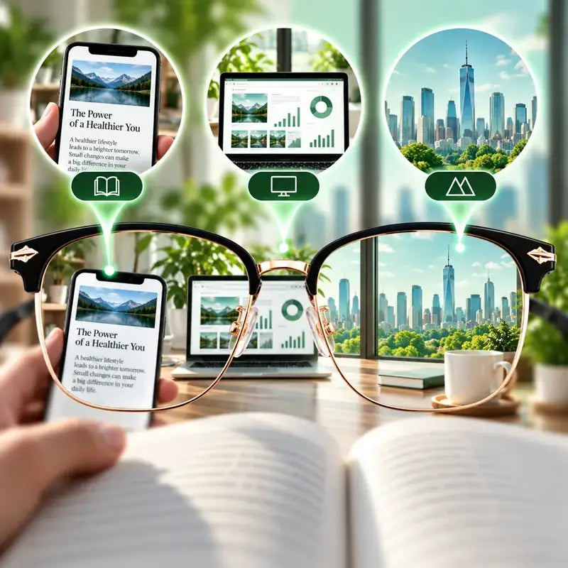 Multi-focus glasses for phone, computer, and distance viewing