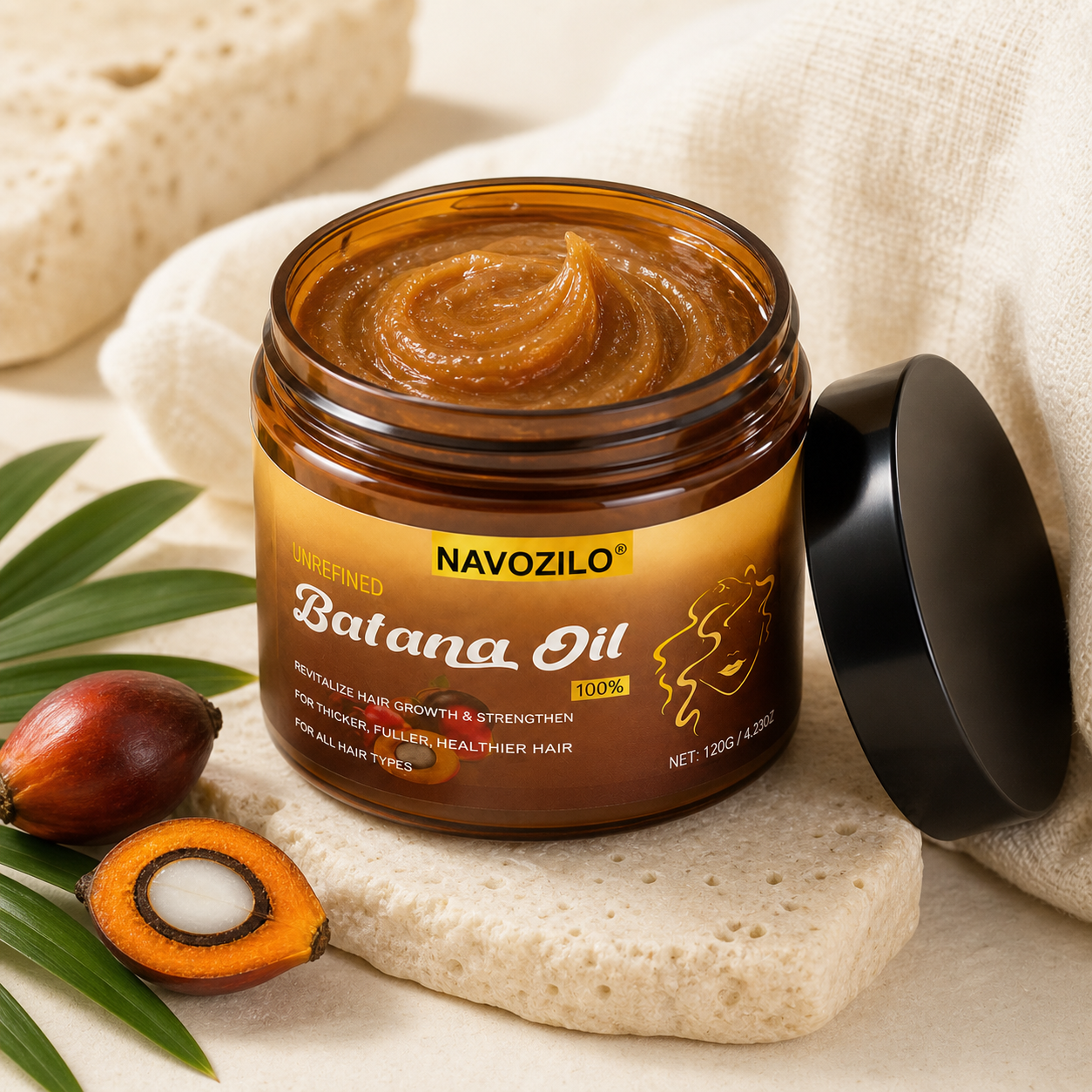Open jar NAVOZILO Batana Oil balm texture