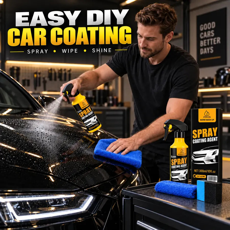 Easy DIY car coating spray application on a black car hood