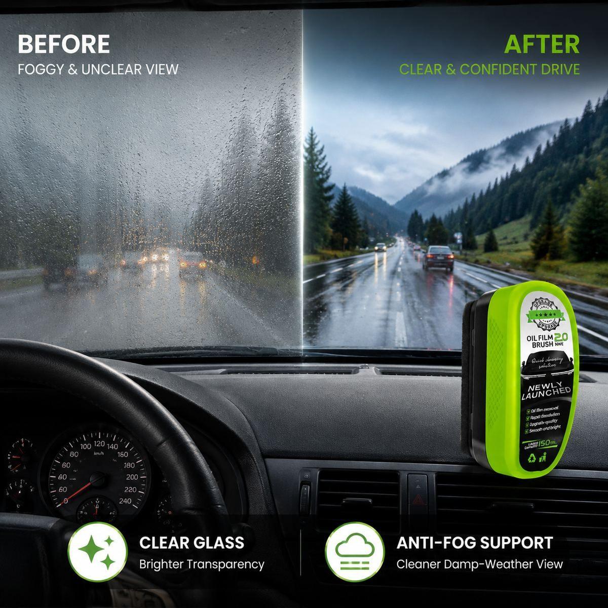 Oil Film Brush 2.0 clear glass and anti-fog support before after view