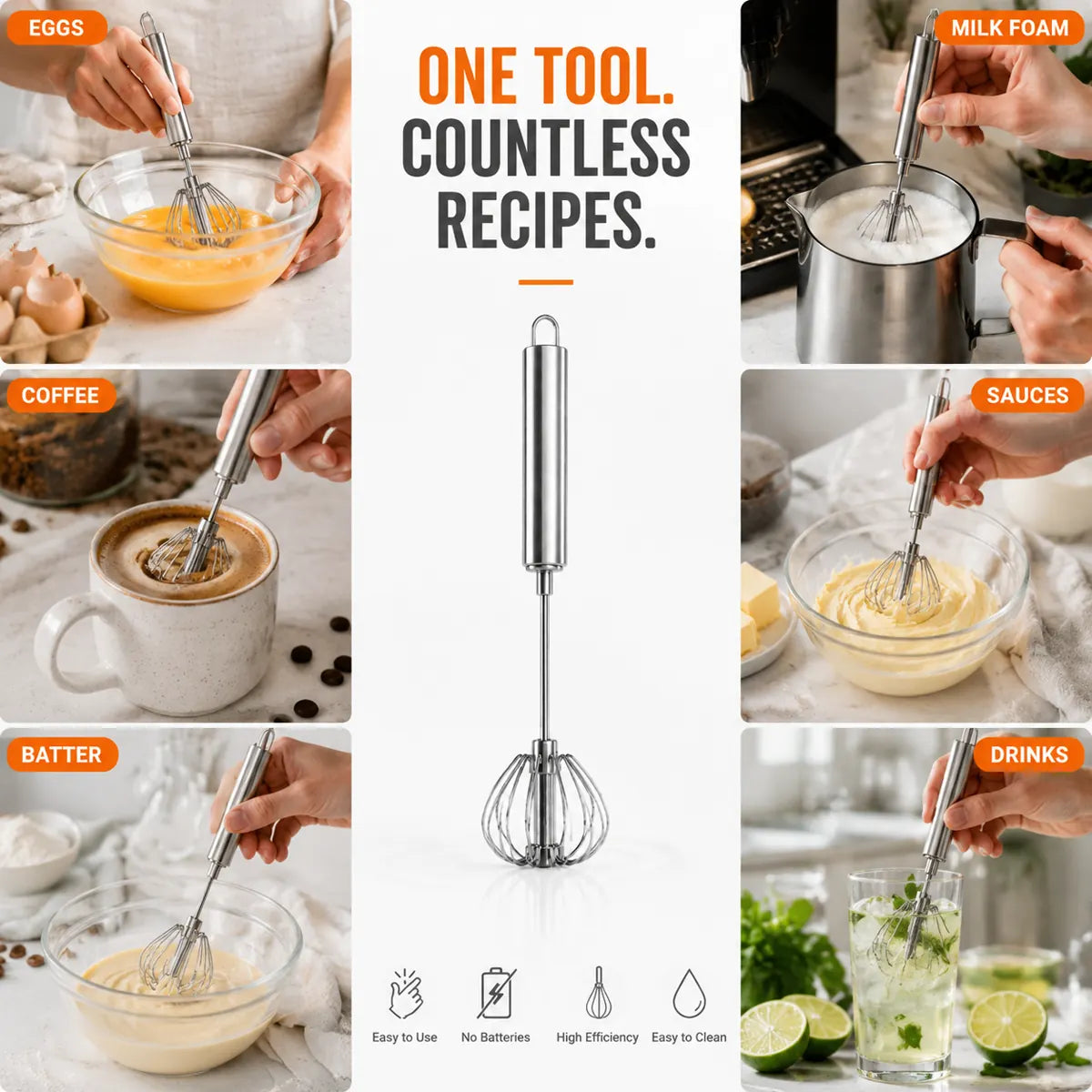 One tool countless recipes stainless steel rotary whisk uses