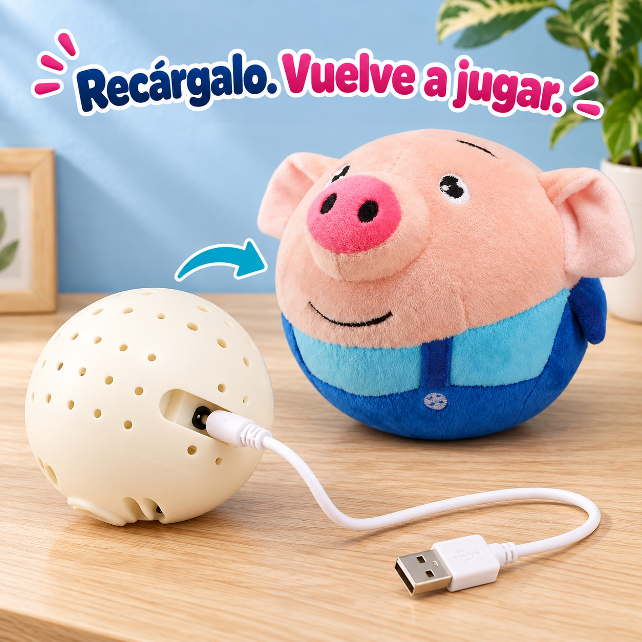 Pelota interior del cerdito saltarín recargable por USB