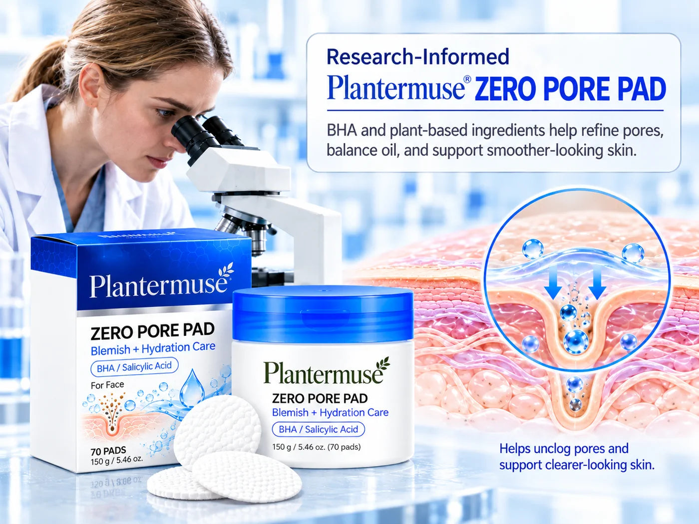 Research-informed Plantermuse Zero Pore Pad pore-care visual