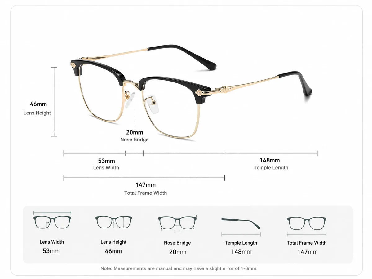 Ultra light anti-blue presbyopic glasses product dimensions