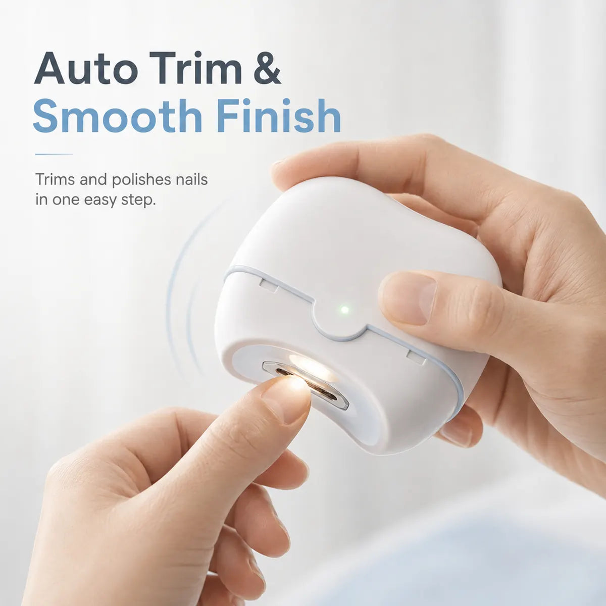 Electric nail clipper product displayed in a clean bathroom nail care setup