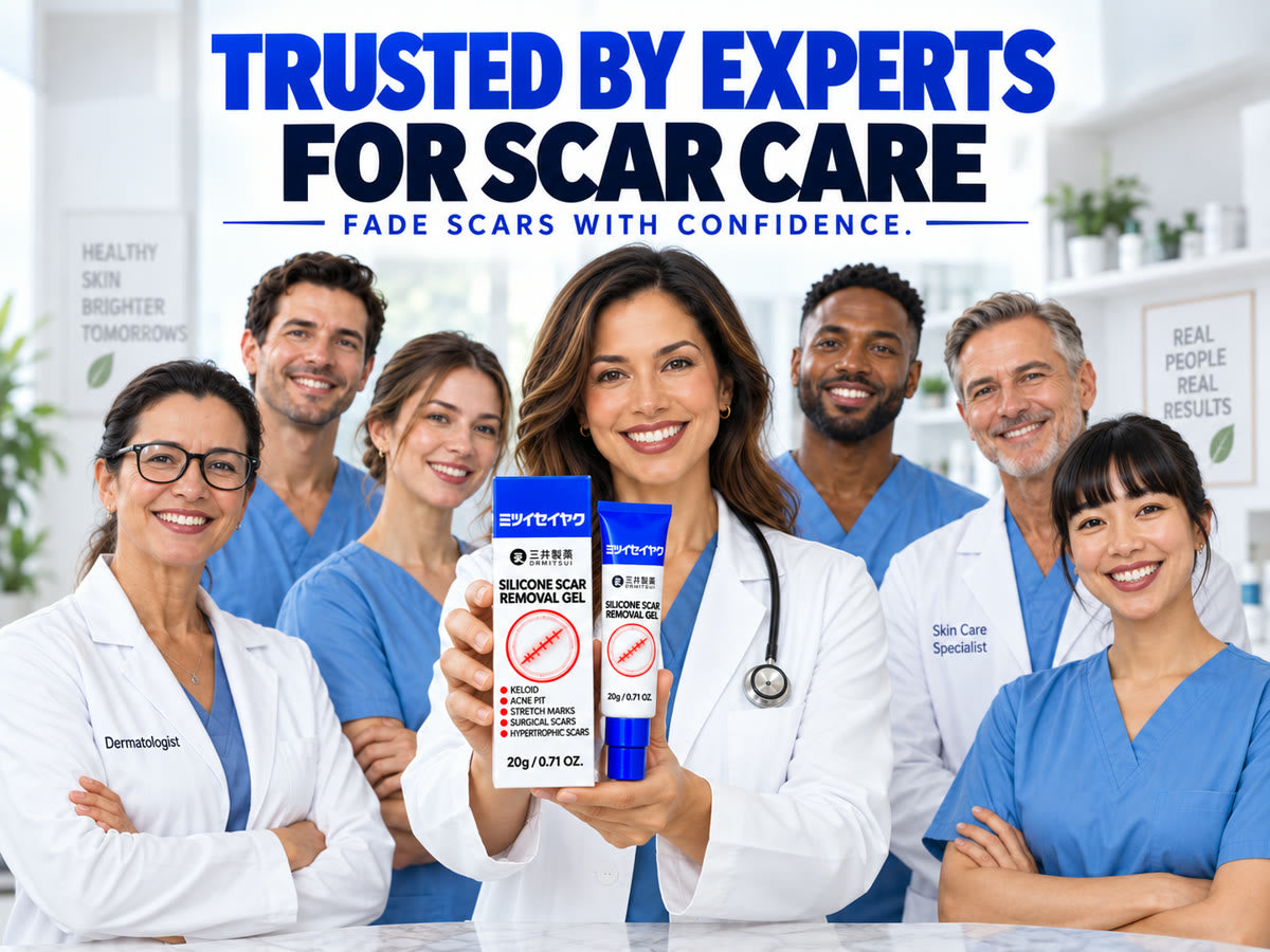 Scar-care product presented with an expert care team