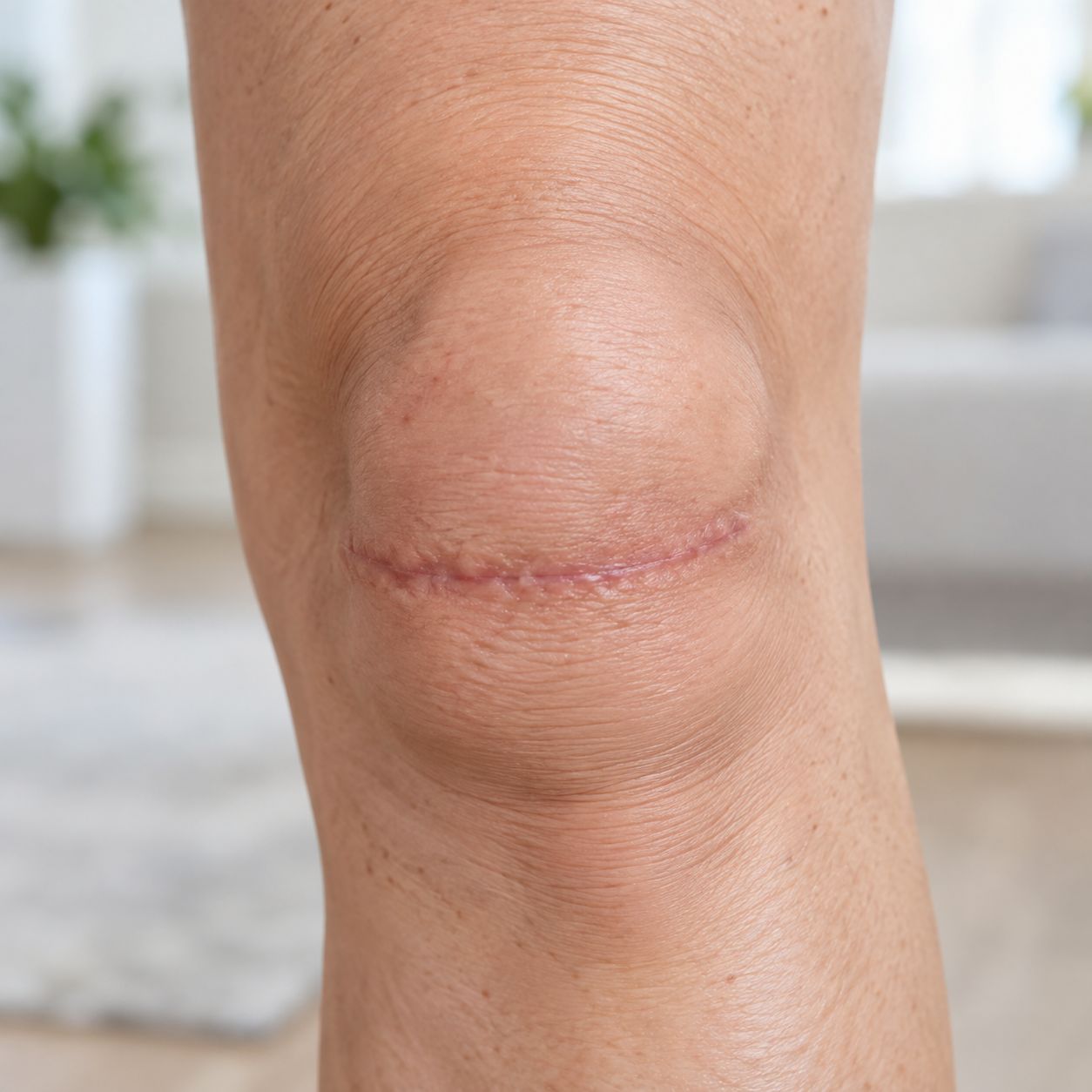 Knee surgical scar appearance before a documented care routine