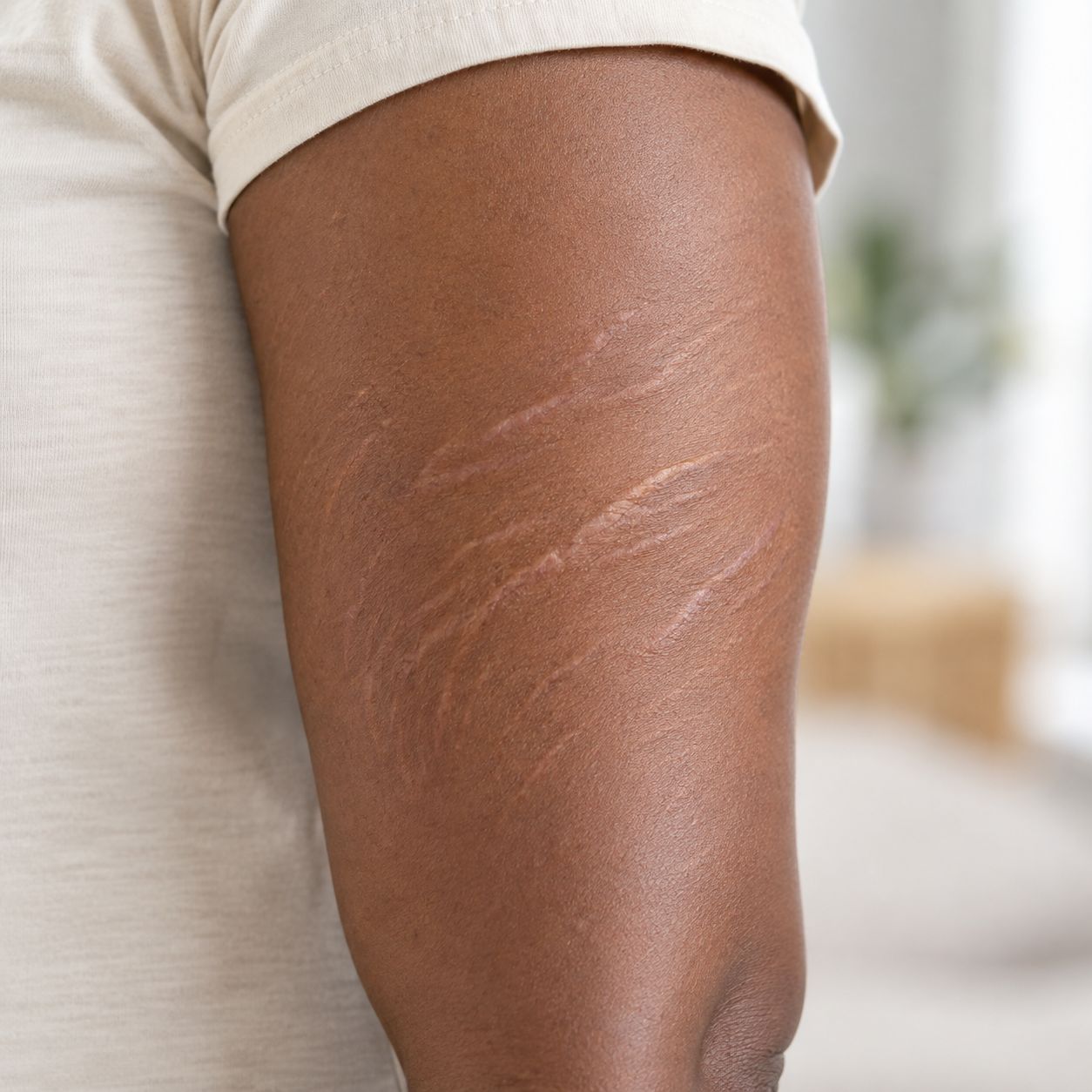 Upper-arm stretch-mark appearance before a documented care routine