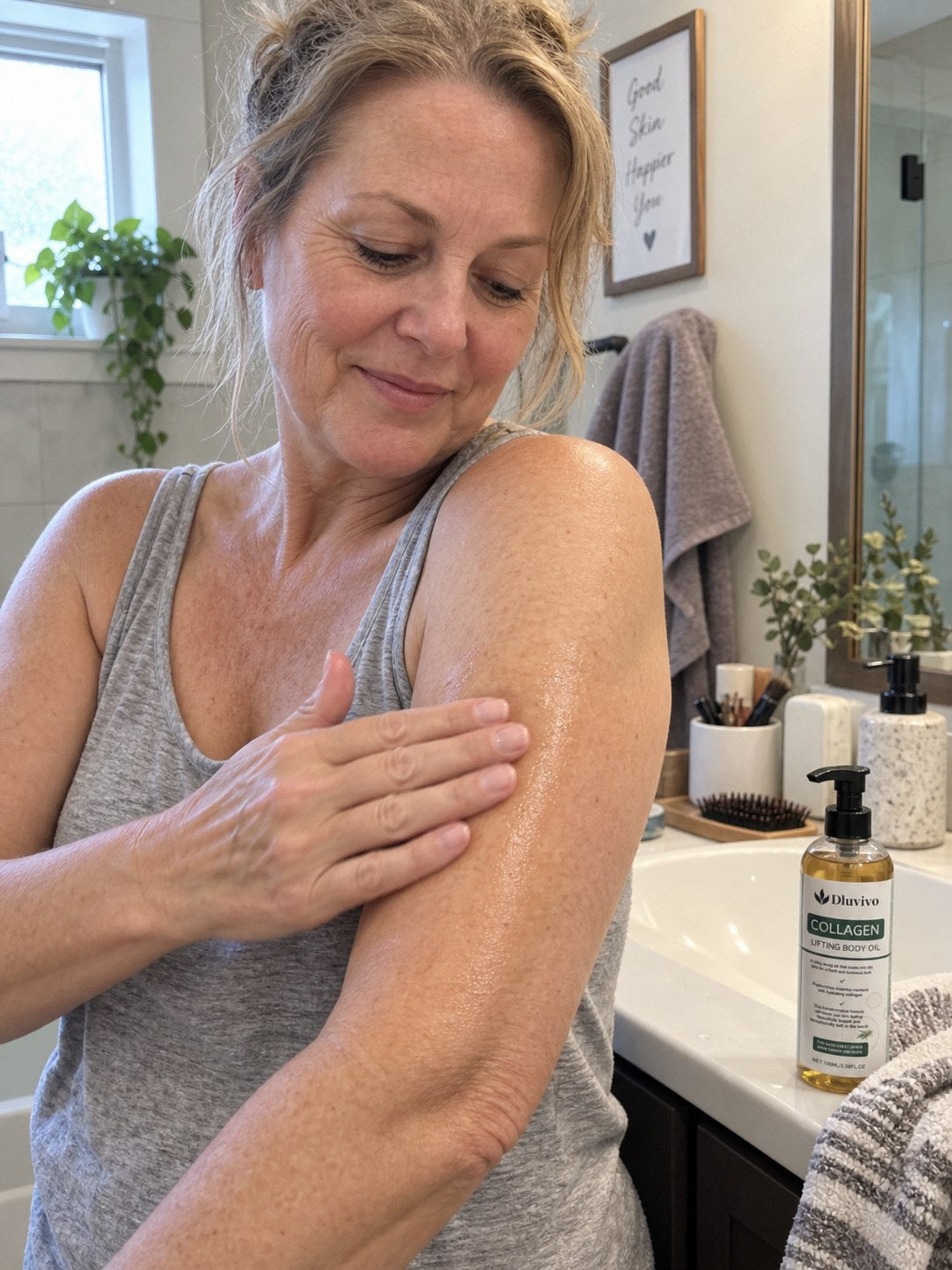 Illustrative image of moisturized firmer-looking upper-arm skin