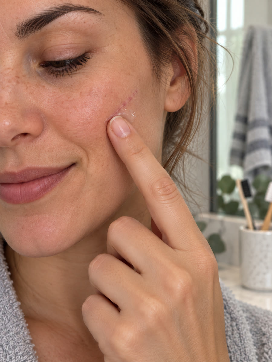 Customer photo showing a silicone scar-care routine
